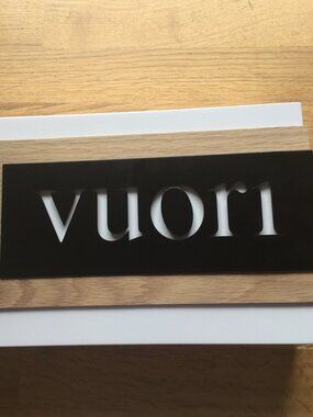Vuori store display sign unique piece for your collection measures 11x7x2.5